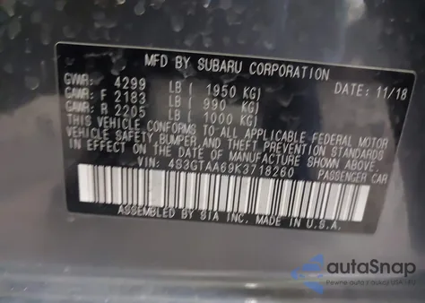 2019 Subaru Impreza 2.0I из США, поврежденный, VIN 4S3GTAA69K3718260